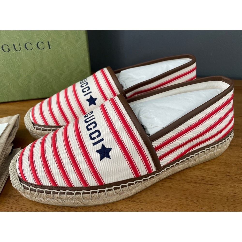 GUCCI 692968 Men's Fabric red-striped Signature Moccasin, G 9+ US 10 - Picture 1 of 9